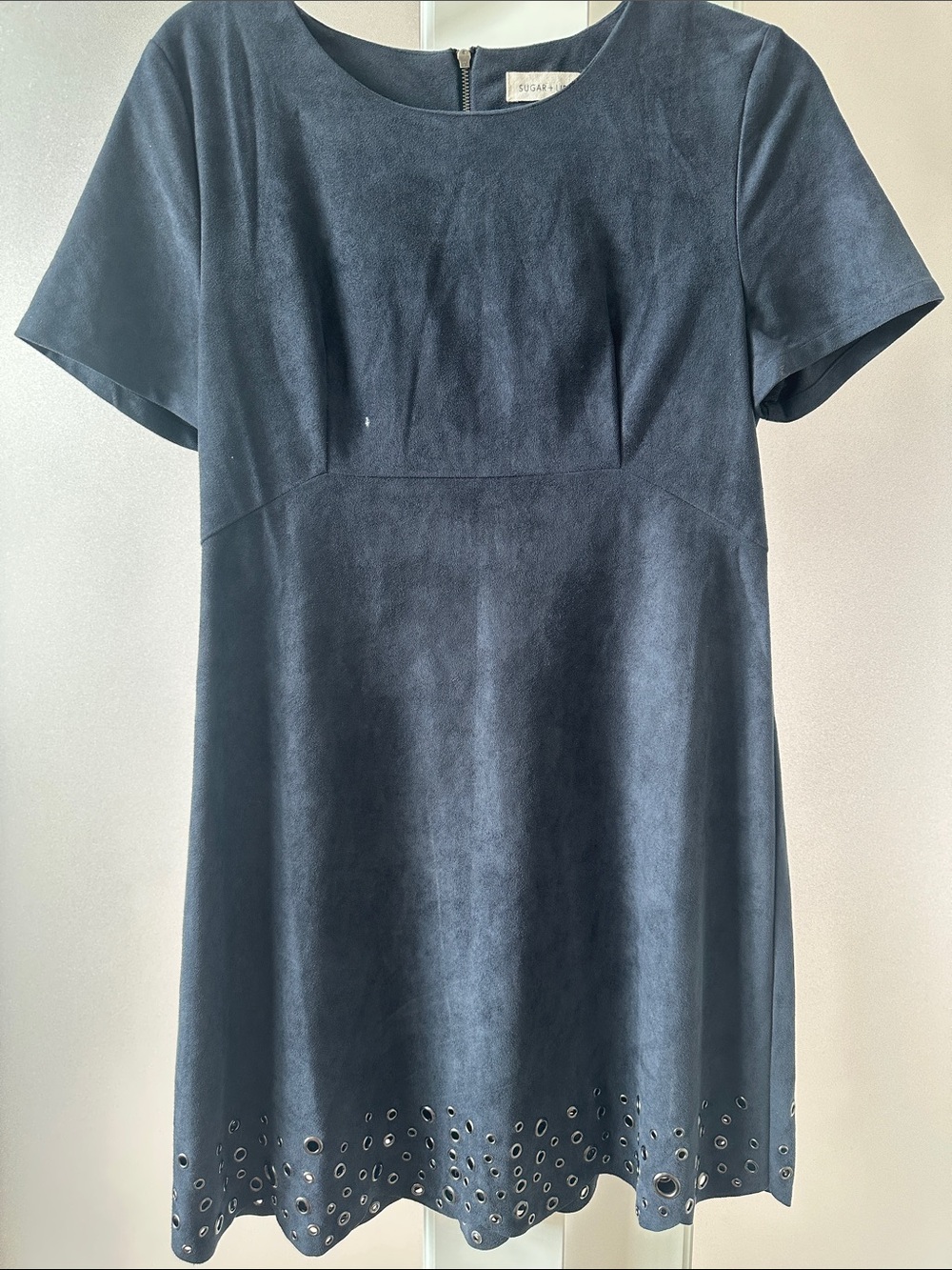 Sugarlips Navy Short-Sleeve A-Line Dress with Eyelet Hem
